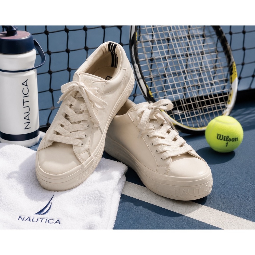 Nautica Women's White Platform Sneakers Casual Shoes Low Top Faux Leather